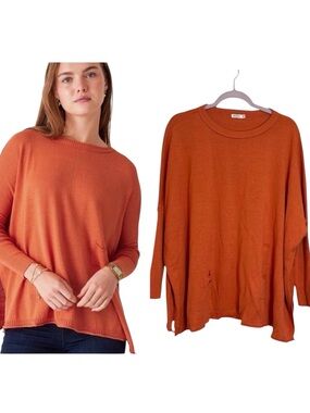Mersea Catalina Crewneck Traveler Sweater Orange One Size Side Slit Lightweight